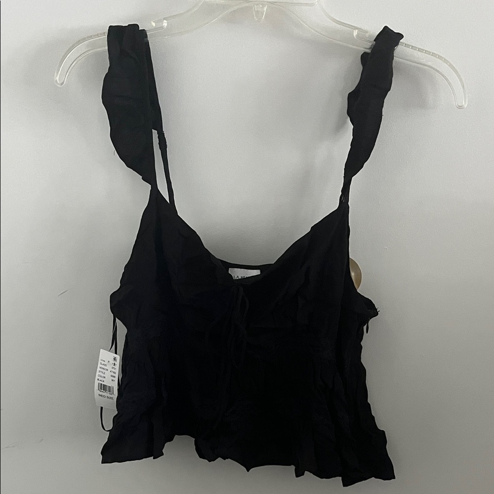 La Hearts Black Ruffle Tank Top